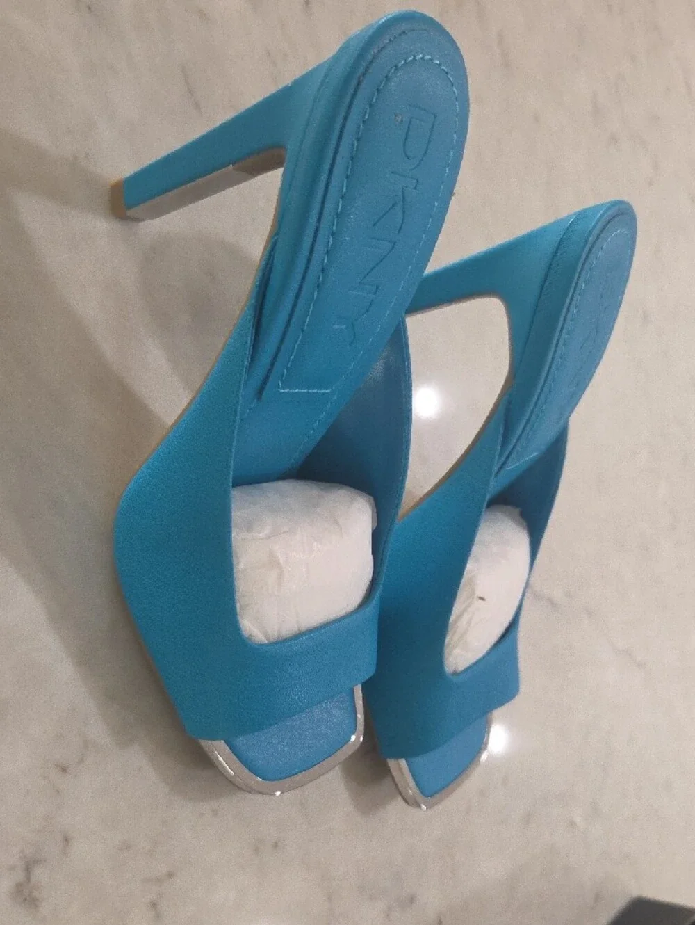 DKNY Turquoise Blue Open-Toe Slide Mules